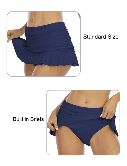 Wave Glow Mid Waisted Ruffle Swim Skirts Built in Breifs
