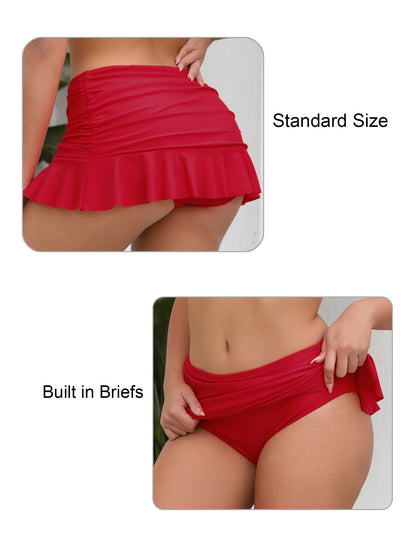 Wave Glow Mid Waisted Ruffle Swim Skirts Built in Breifs