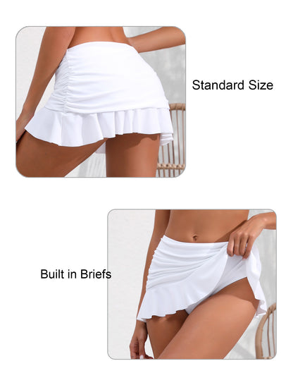 Wave Glow Mid Waisted Ruffle Swim Skirts Built in Breifs