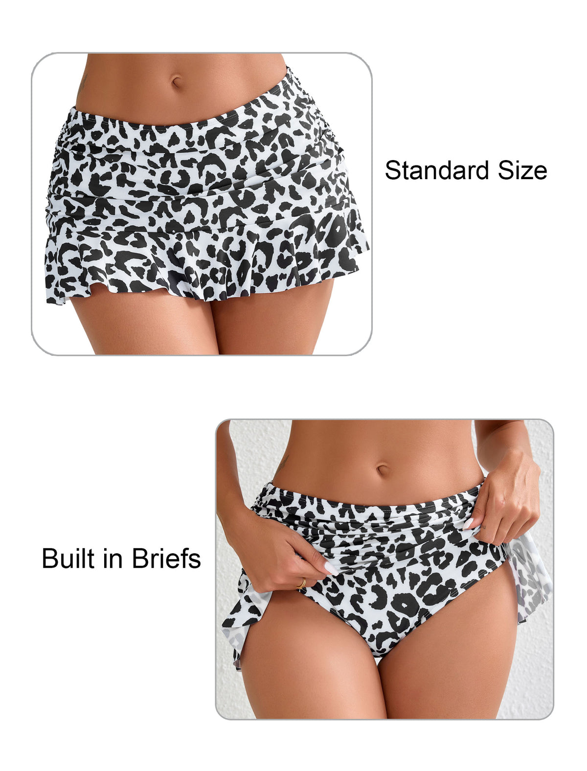 Wave Glow Mid Waisted Ruffle Swim Skirts Built in Breifs