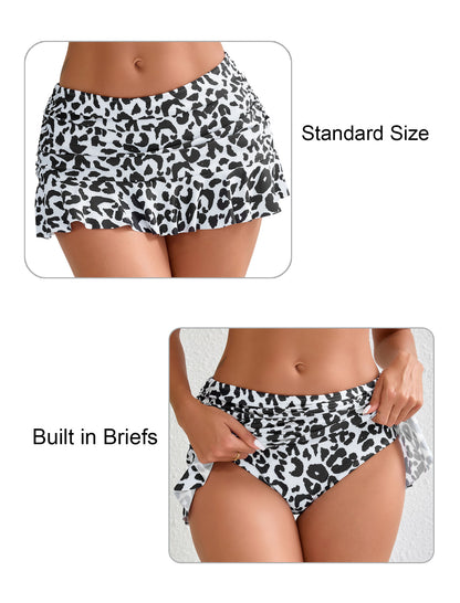 Wave Glow Mid Waisted Ruffle Swim Skirts Built in Breifs