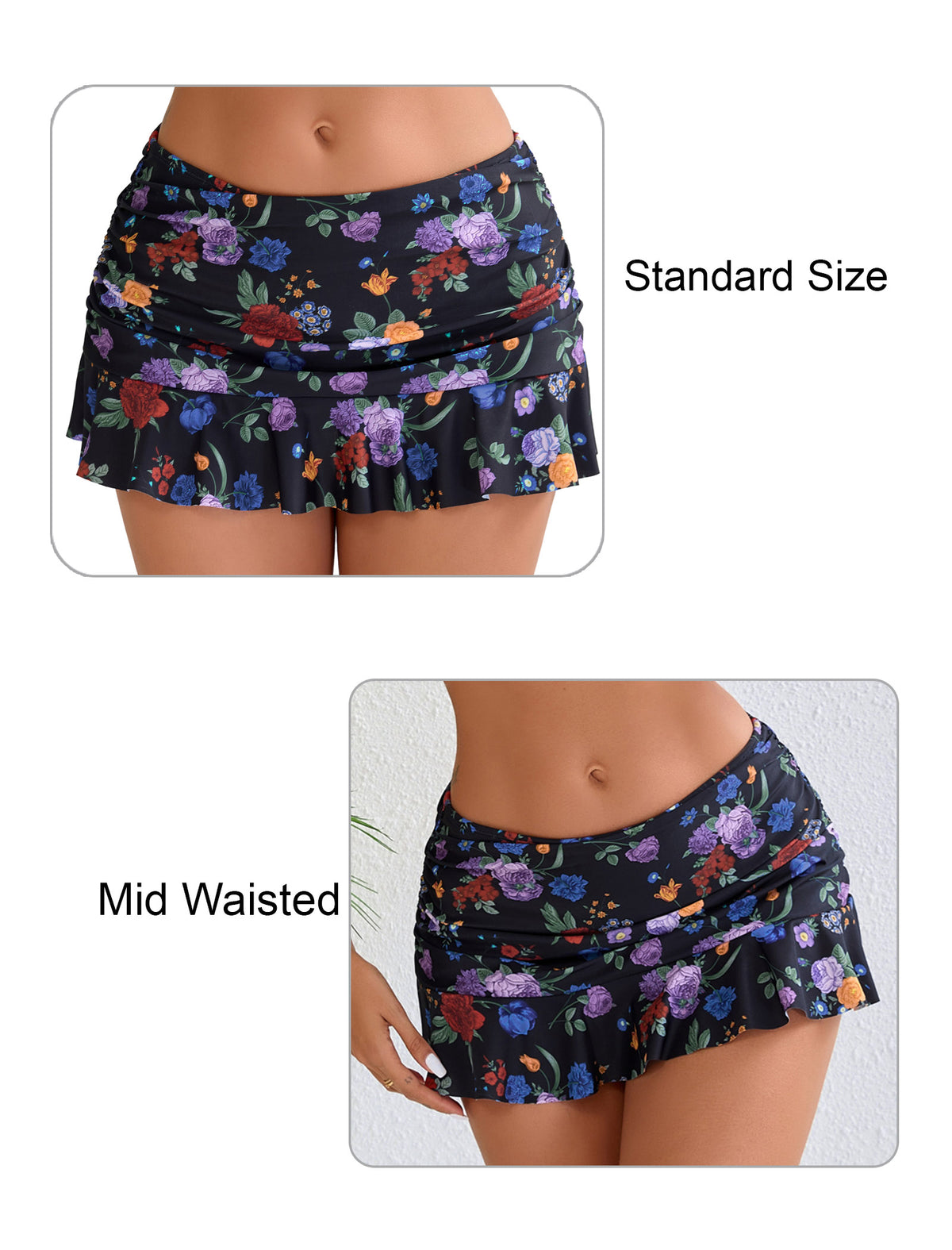 Wave Glow Mid Waisted Ruffle Swim Skirts Built in Breifs
