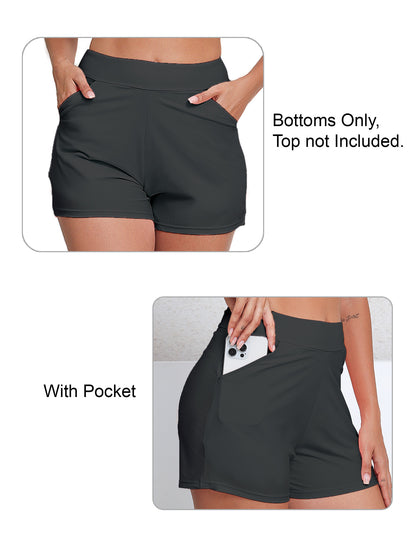 Salt Mist High Waisted Swim Board Shorts with Pockets and Liner
