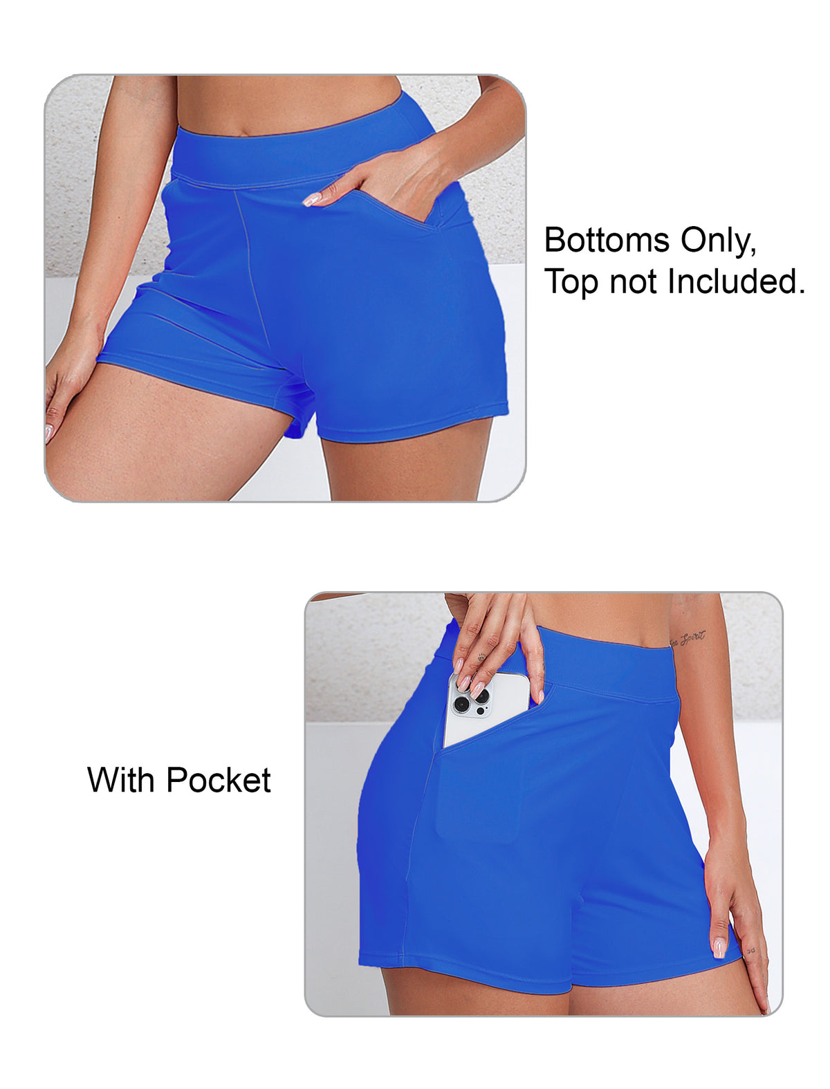 Salt Mist High Waisted Swim Board Shorts with Pockets and Liner