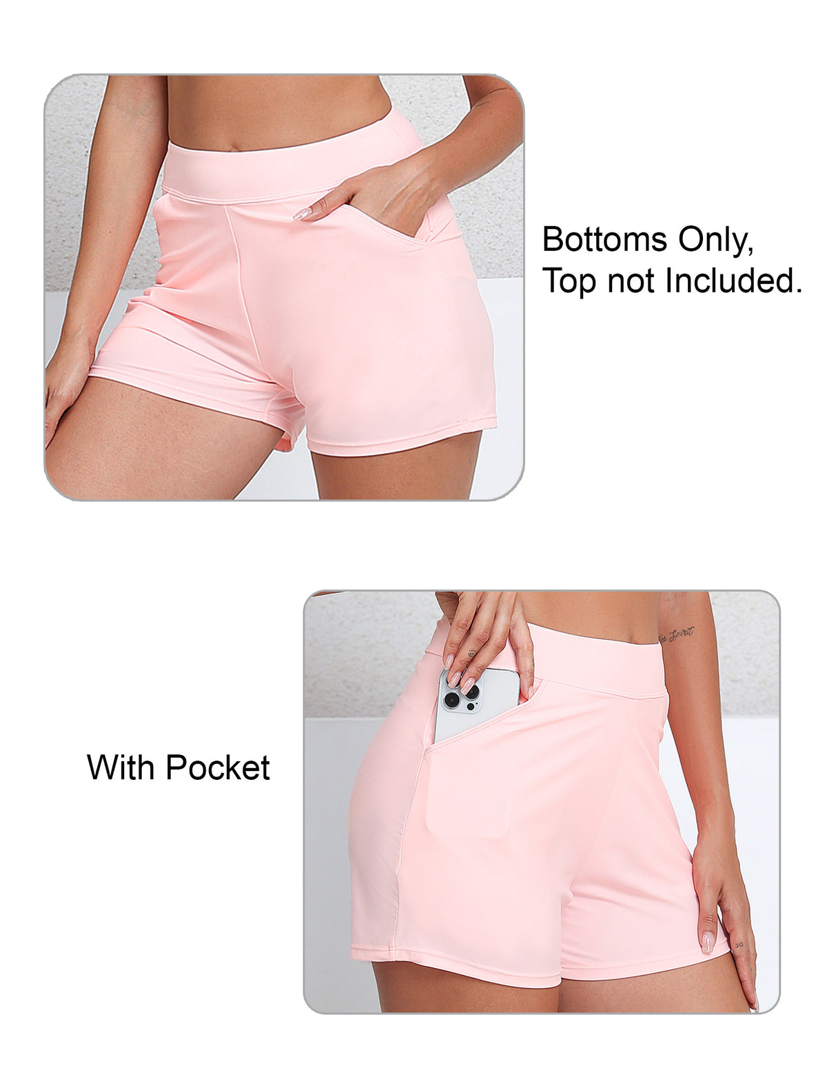 Salt Mist High Waisted Swim Board Shorts with Pockets and Liner