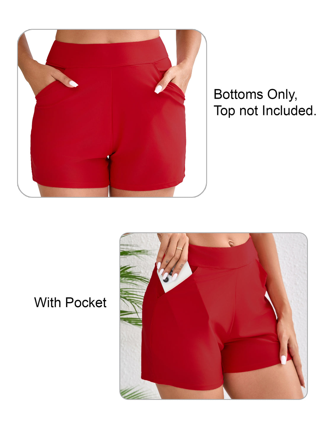 Salt Mist High Waisted Swim Board Shorts with Pockets and Liner