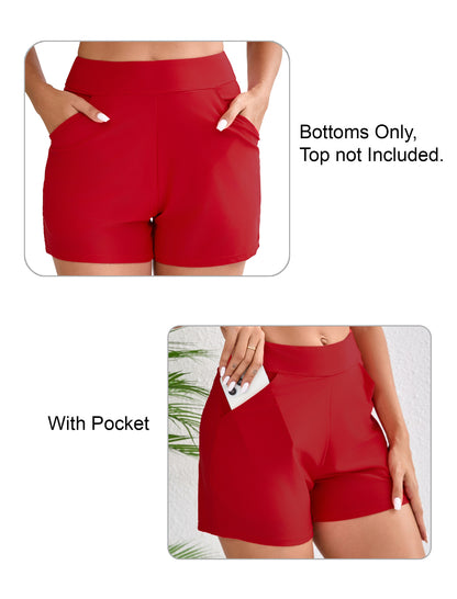 Salt Mist High Waisted Swim Board Shorts with Pockets and Liner
