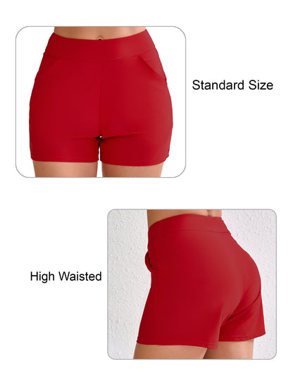 Salt Mist High Waisted Swim Board Shorts with Pockets and Liner