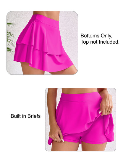 Halcurt Damen Badehose mit hohem Bund, Rüschen und Bauchkontrolle
