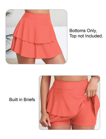 Halcurt Damen Badehose mit hohem Bund, Rüschen und Bauchkontrolle