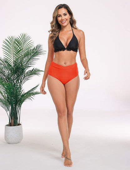 Halcurt Damen-Bikinihose mit gekreuztem Bund und hoher Taille, vollständige Bedeckung