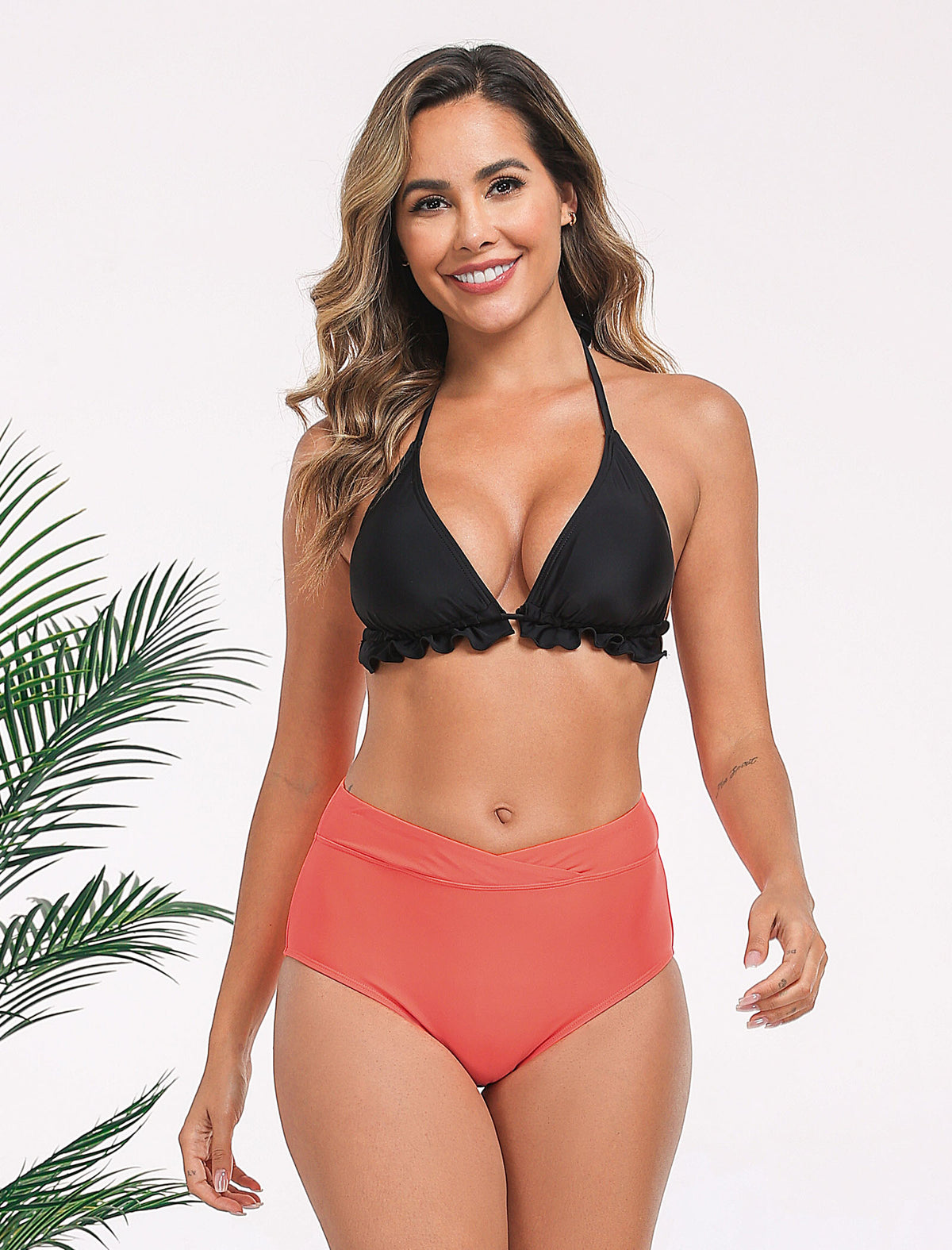 Bas de bikini taille haute croisé pour femme Halcurt, maillot de bain couvrant