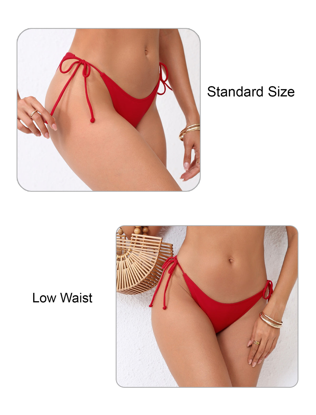 Halcurt Damen Bikinihose mit niedrigem Bund und seitlichen Bindebändern