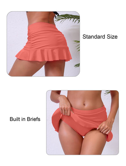 Jupes de bain courtes à volants et fronces taille mi-haute pour femmes Halcurt