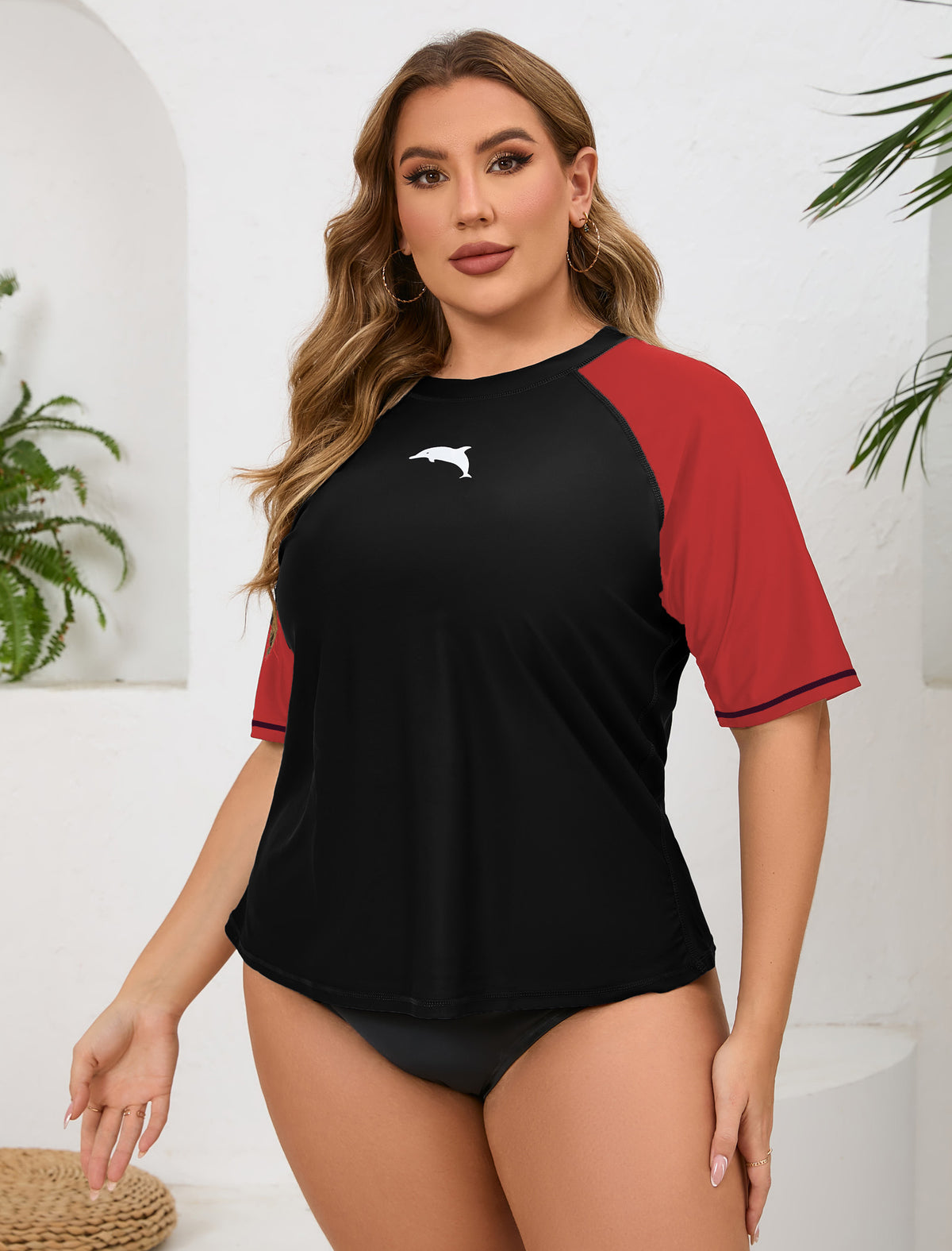 Haut de maillot de bain anti-UV à manches courtes pour femme grande taille Halcurt