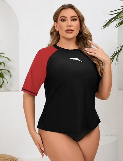Haut de maillot de bain anti-UV à manches courtes pour femme grande taille Halcurt