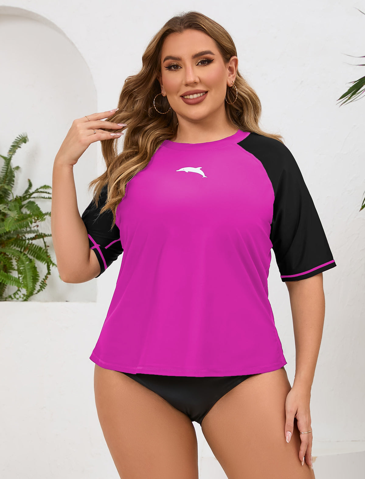 Halcurt Damen Plus Size Kurzarm-Rashguard-Badeshirt