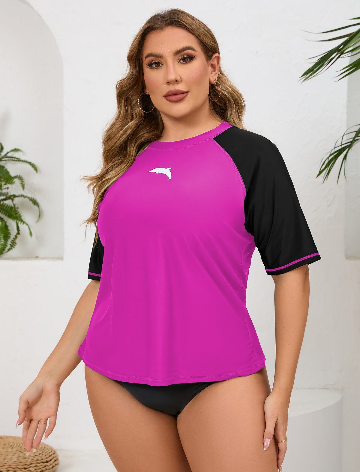 Halcurt Damen Plus Size Kurzarm-Rashguard-Badeshirt