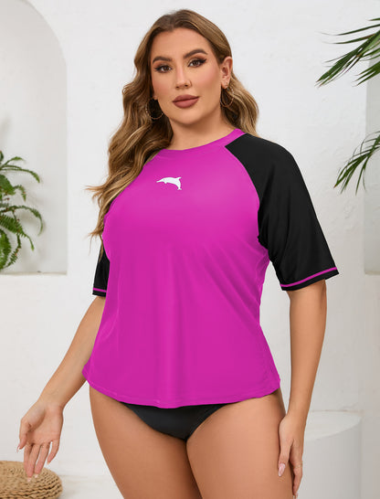 Halcurt Damen Plus Size Kurzarm-Rashguard-Badeshirt