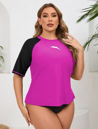 Halcurt Damen Plus Size Kurzarm-Rashguard-Badeshirt