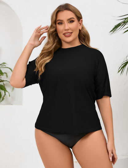 Haut de maillot de bain anti-UV à manches courtes pour femme grande taille Halcurt