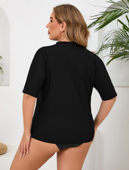 Haut de maillot de bain anti-UV à manches courtes pour femme grande taille Halcurt