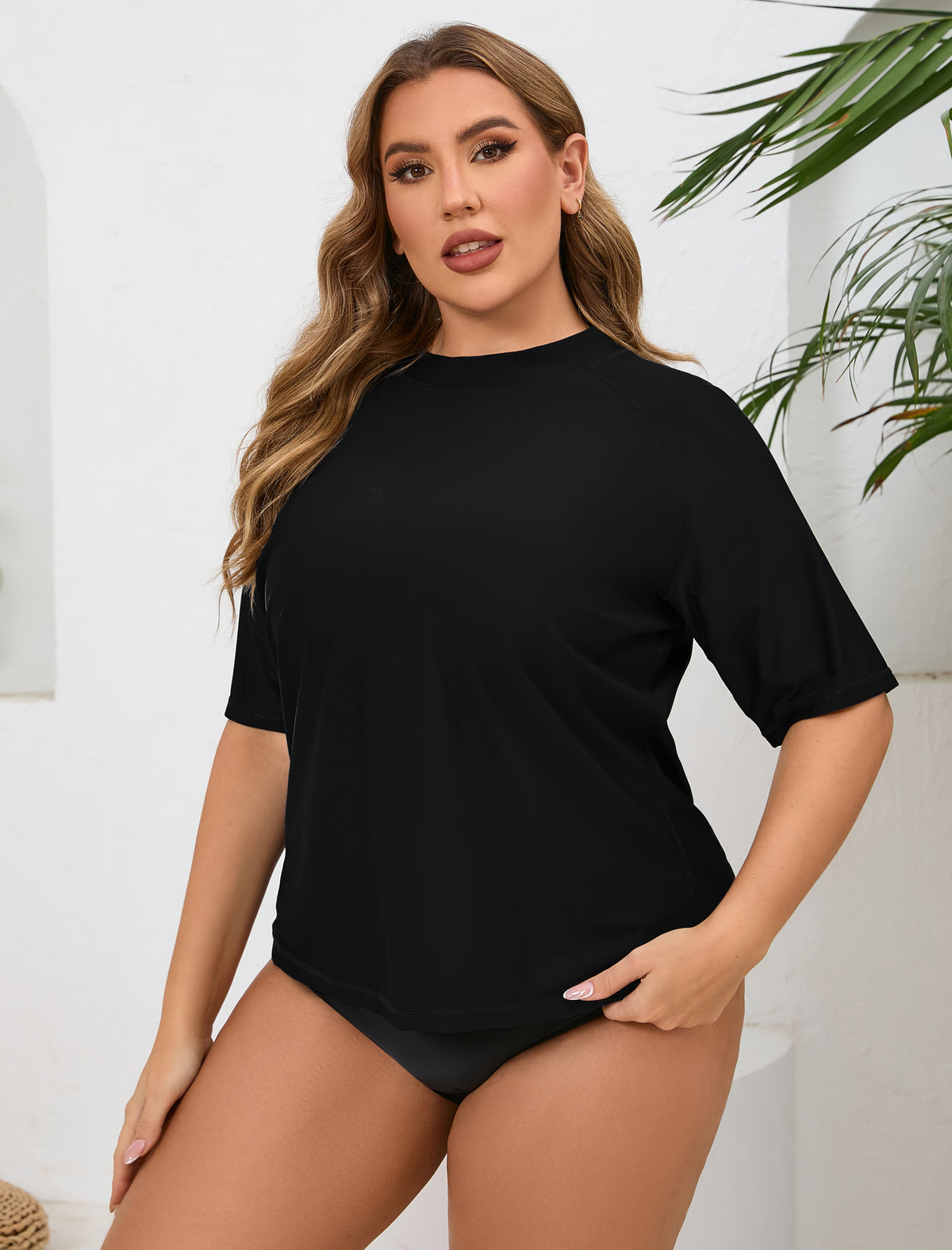 Haut de maillot de bain anti-UV à manches courtes pour femme grande taille Halcurt