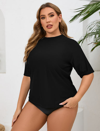 Haut de maillot de bain anti-UV à manches courtes pour femme grande taille Halcurt