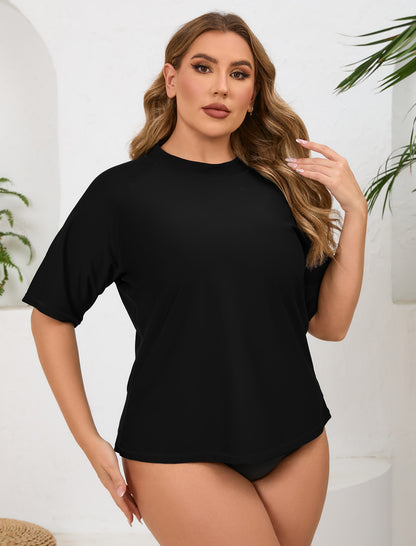 Haut de maillot de bain anti-UV à manches courtes pour femme grande taille Halcurt