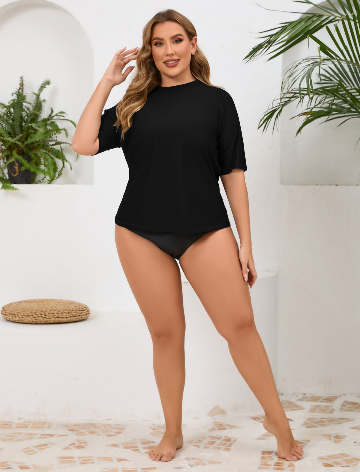 Haut de maillot de bain anti-UV à manches courtes pour femme grande taille Halcurt