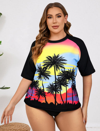 Haut de maillot de bain anti-UV à manches courtes pour femme grande taille Halcurt
