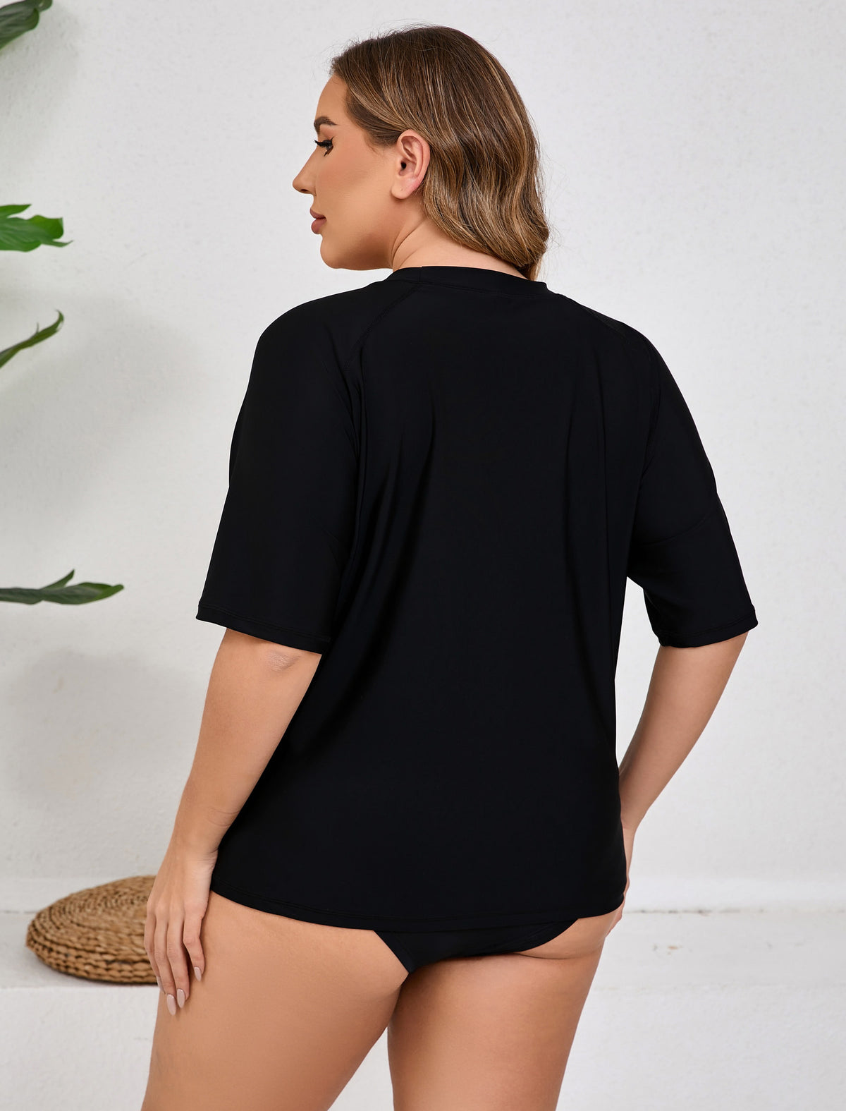 Haut de maillot de bain anti-UV à manches courtes pour femme grande taille Halcurt