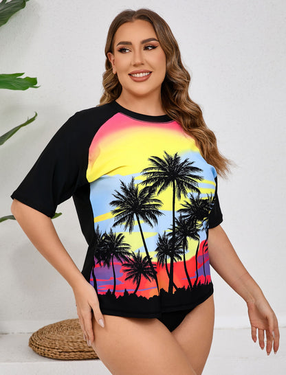 Haut de maillot de bain anti-UV à manches courtes pour femme grande taille Halcurt