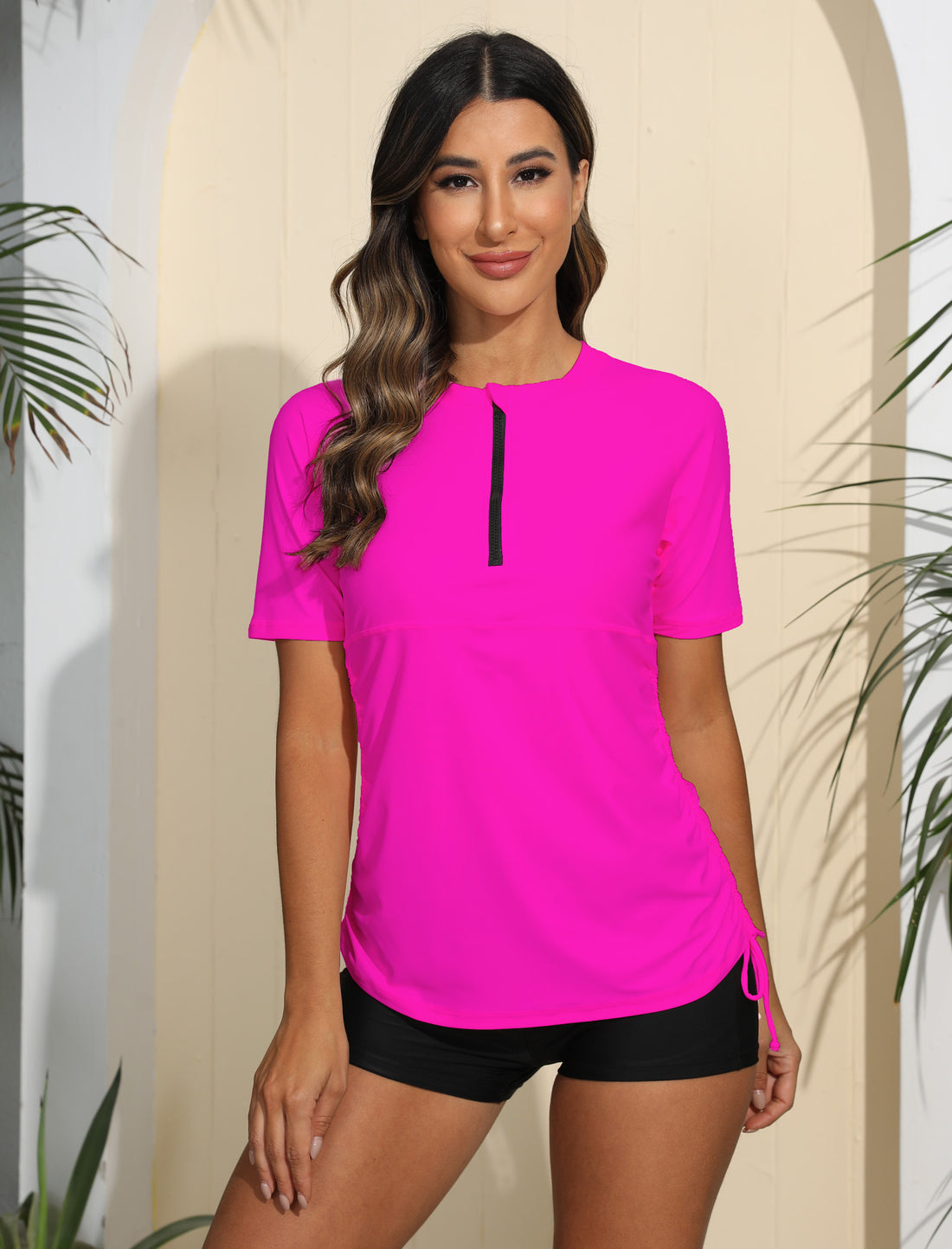 Tropical Hush Half Zip Drawstring Rash Guard Shirts