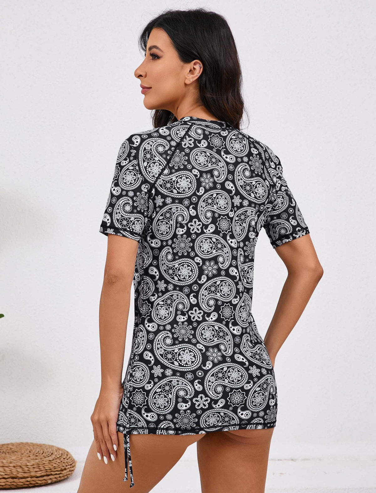 Tropical Hush Half Zip Drawstring Rash Guard Shirts