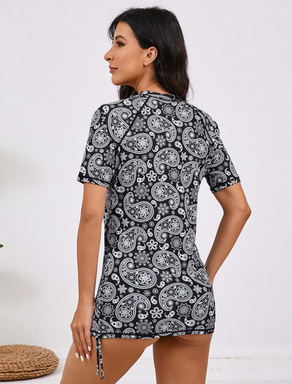 Tropical Hush Half Zip Drawstring Rash Guard Shirts