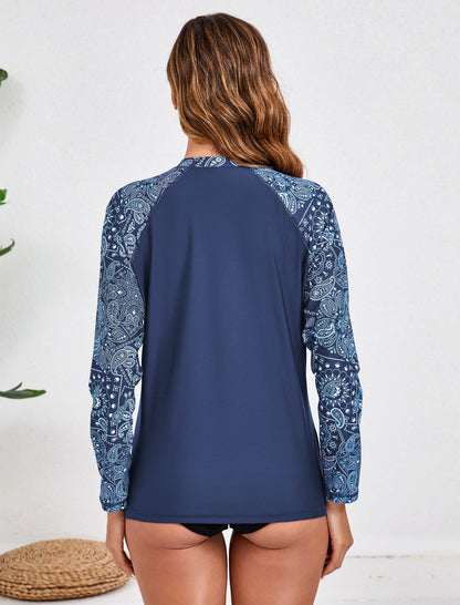 Pastel Shore Full Zip Long Sleeve Rash Guard Shirts with Pockets