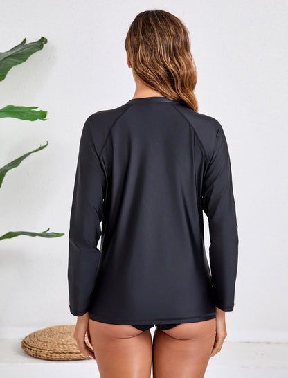 Haut de maillot de bain anti-UV à manches longues et fermeture éclair intégrale pour femme Halcurt