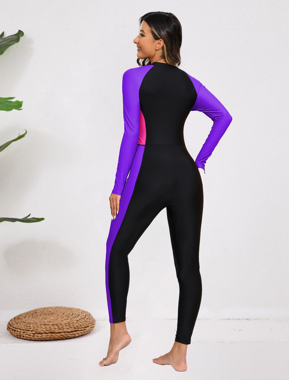 Adventure Base Layer Zip Front Long Sleeve One Piece Rash Guard Swimsuit with Built in Bra