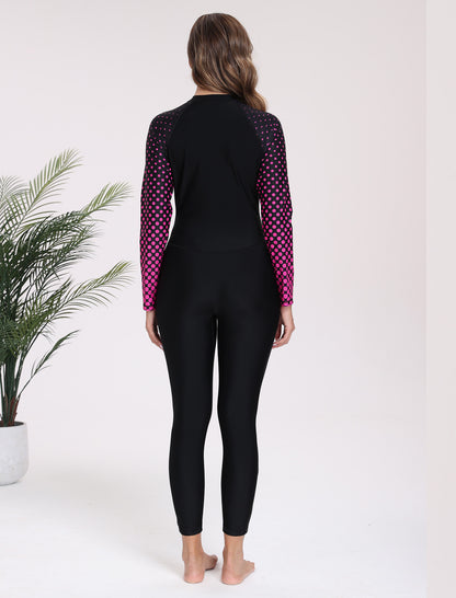 Adventure Base Layer Long Sleeve Zip Front One Piece Rash Guard Swimsuit with Built in Bra