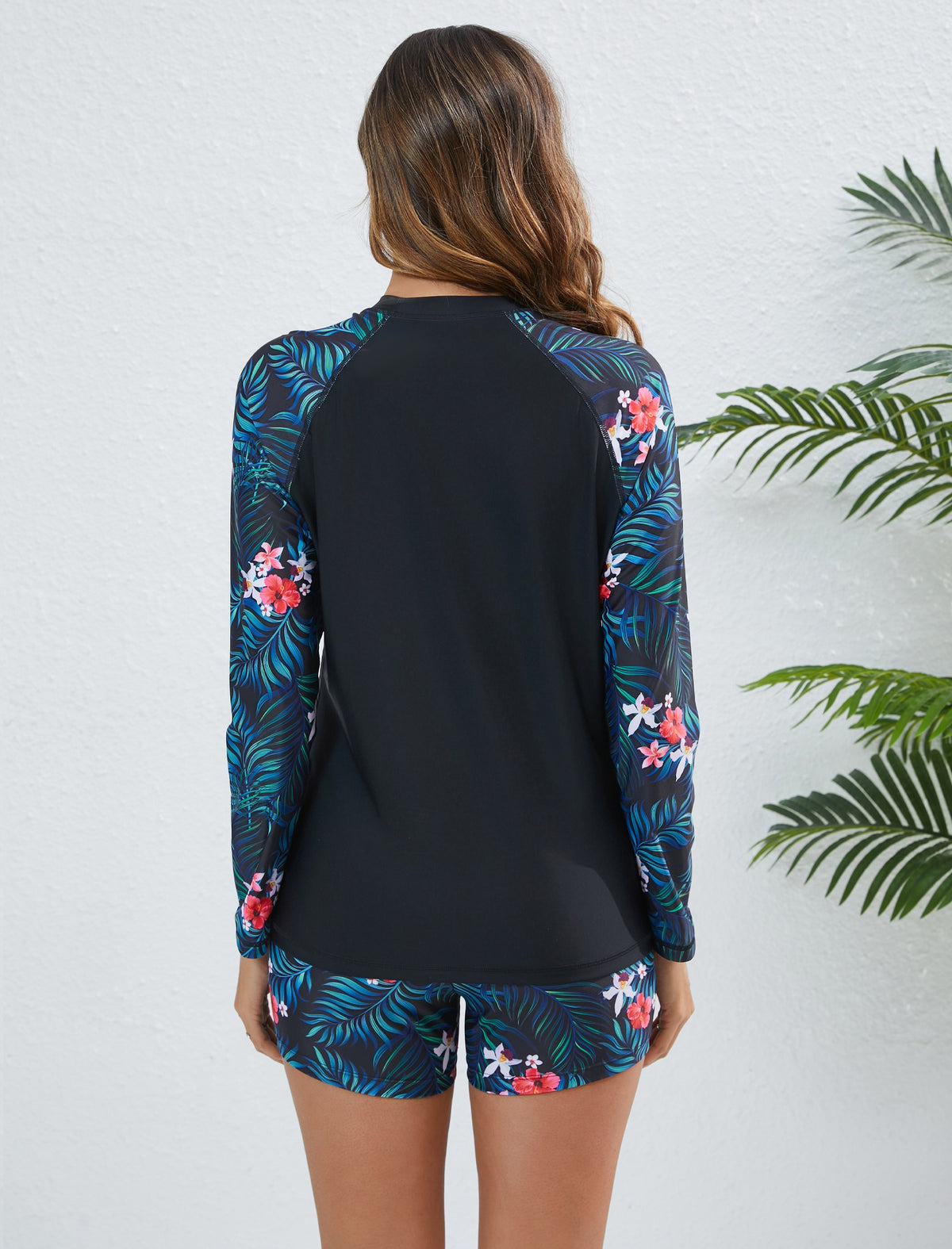 Long Days in the Sun Two Piece Long Sleeve Rash Guard Sets with Built in Bra