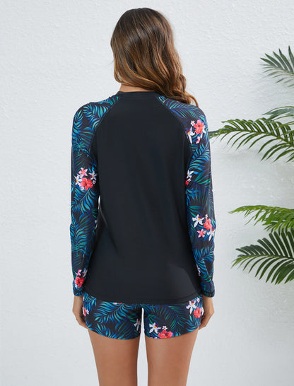 Long Days in the Sun Two Piece Long Sleeve Rash Guard Sets with Built in Bra