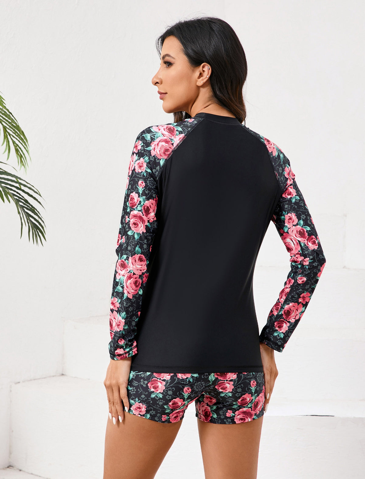 Long Days in the Sun Two Piece Long Sleeve Rash Guard Sets with Built in Bra