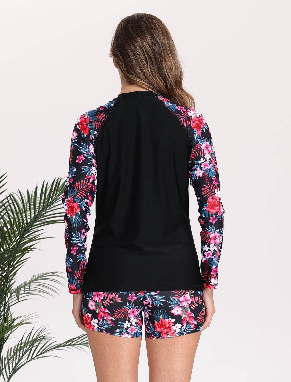 Long Days in the Sun Two Piece Long Sleeve Rash Guard Sets with Built in Bra