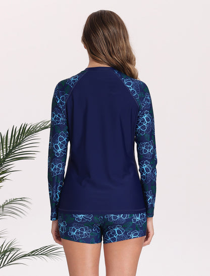 Long Days in the Sun Two Piece Long Sleeve Rash Guard Sets with Built in Bra