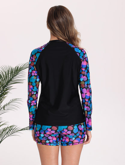 Long Days in the Sun Two Piece Long Sleeve Rash Guard Sets with Built in Bra