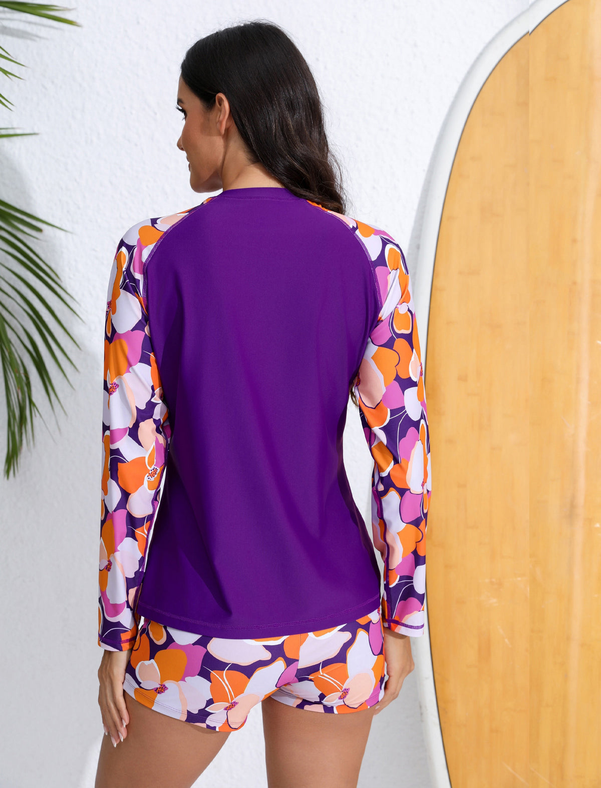 Long Days in the Sun Two Piece Long Sleeve Rash Guard Sets with Built in Bra