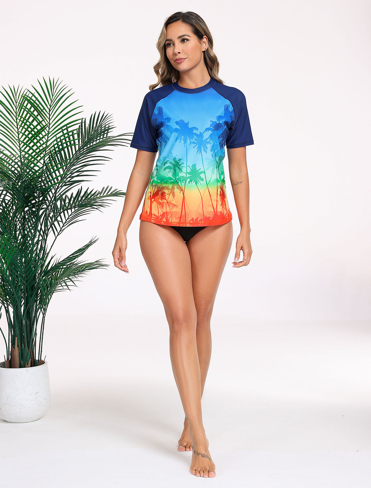 Halcurt Damen Kurzarm-Rashguard-Badeanzugoberteil