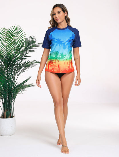 Halcurt Damen Kurzarm-Rashguard-Badeanzugoberteil