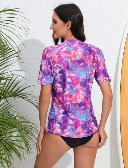 Sunlit Glow Short Sleeve Rash Guard Shirts with Built in Bra